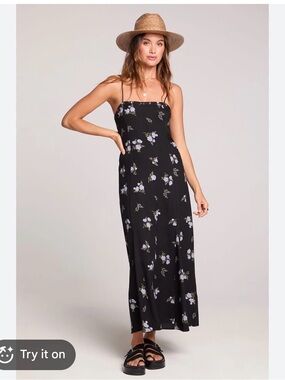 saltwater LUXE Black Maxi Dress with Lilac Floral Print